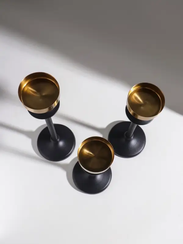 Подсвечник металл  Подсвечник металл "Эстетика" чёрный с золотом d=6,7 см набор 3 шт h=222,5, 28 и 32 см