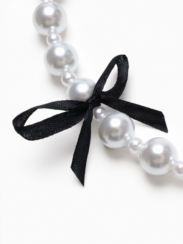 Бусы «Бантик» бусина №6,14, цвет чёрно-белый, 40 см