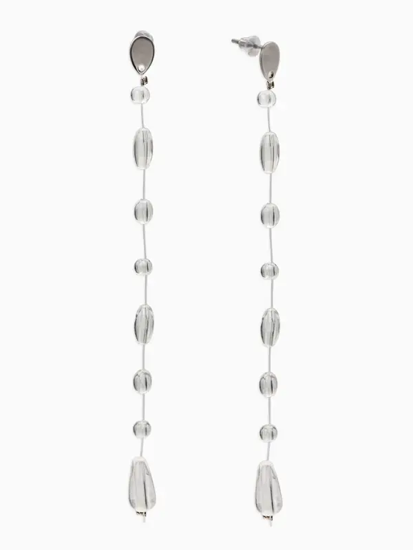 Серьги на леске "Капля росы", цвет белый в серебре