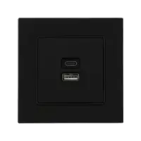 Розетка TOT Matte Glass, 5 В, 2.1 A, разъёмы USB-A + USB-C, стекло, скрытая, чёрная