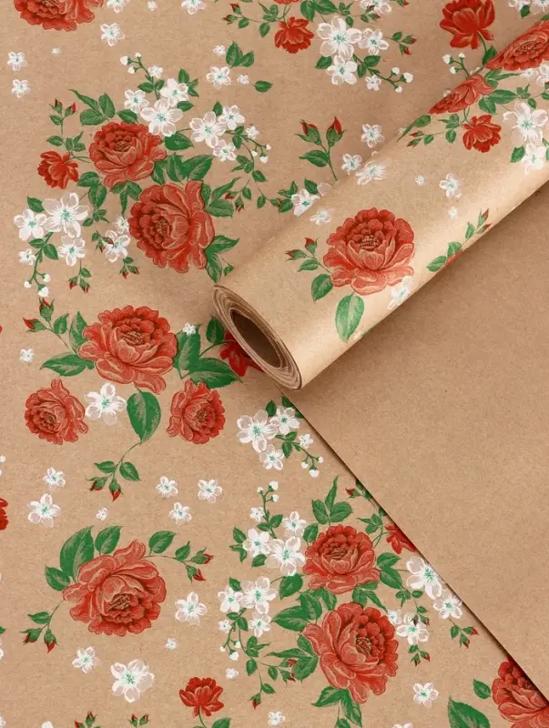 Бумага упаковочная крафт «Пионы», красный, 0.72×10±5% м, 60 г Бумага упаковочная крафт «Пионы», красный, 0.72×10±5% м, 60 г