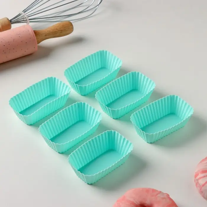 Набор форм для выпечки Доляна «Риб.Прямоугольник», силикон, 6 шт, 8×4,5×2,5 см , цвет мятный Набор форм для выпечки Доляна «Риб.Прямоугольник», силикон, 6 шт, 8×4,5×2,5 см , цвет мятный