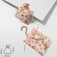 Набор мешочков подарочных 100шт.  "Сердечки", 10*12, цвет розовый с золотом (4621385)