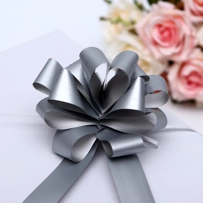 Подарочный Бант - шар №3 простой серебряный, для упаковки подарков