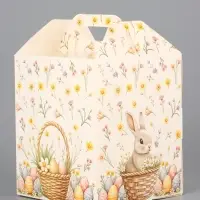 Коробка подарочная пасхальная с окном, с фронтальной загрузкой «Кролик в корзинке» 15×15×18 см