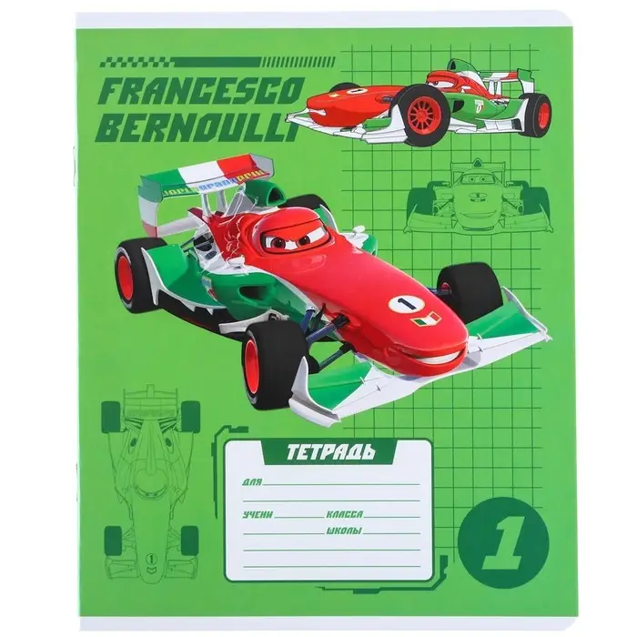 Тетрадь в клетку 12 листов, 5 видов МИКС, обложка мелованный картон, &laquo;Тачки&raquo;