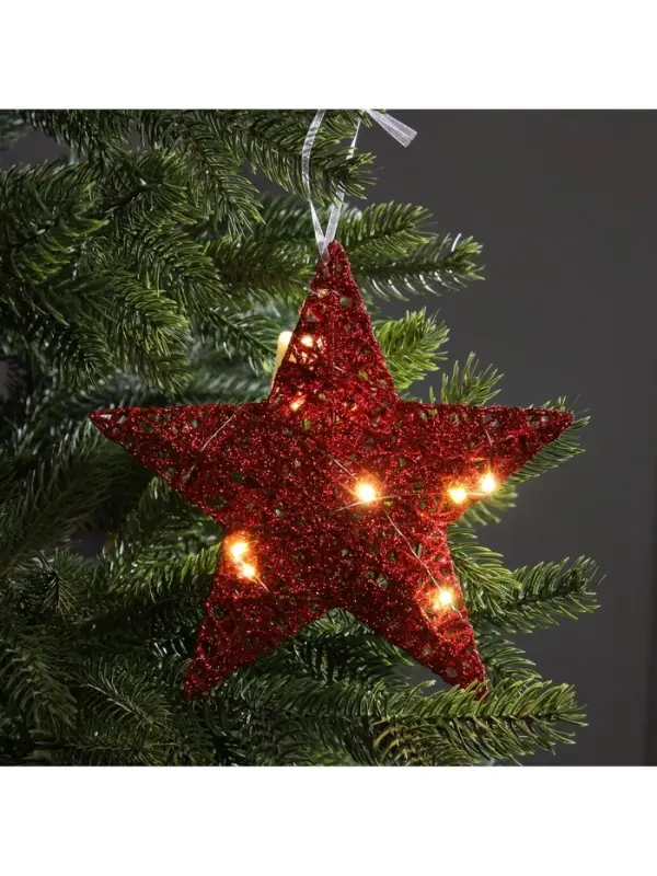 Подвеска световая &laquo;Звезда красная&raquo;, 20&times;20&times;5 см, 10 LED, от батареек AG13&times;3, свечение тёплое белое