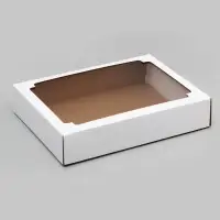 Коробка сборная без печати крышка-дно белая с окном, 31.3&times;24.6&times;6.2 см