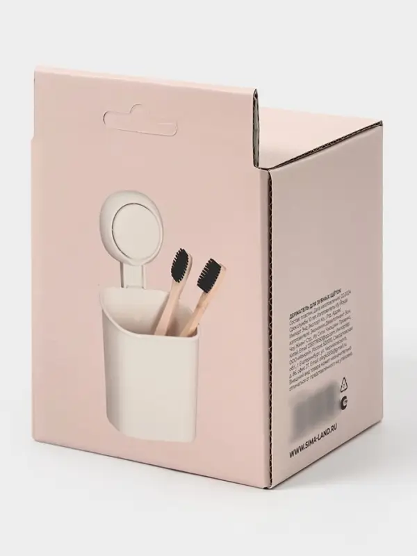 Стакан для зубных щёток на вакуумной присоске, пластик, 9&times;7.7&times;19 см, белый