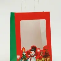 Пакет подарочный бумажный с окном &laquo;Снеговик&raquo; 26&times;35&times;16 см, крафт красный
