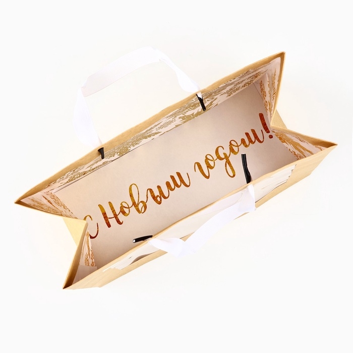 Пакет подарочный новогодний крафтовый с пластиковым окном «Gold», 24 х 20 х 11см Пакет подарочный новогодний крафтовый с пластиковым окном «Gold», 24 х 20 х 11см