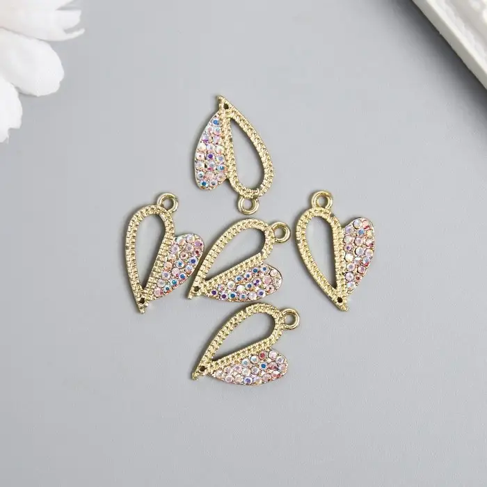 Металлический элемент, декоративная подвеска «Арт Узор. Разные половинки сердца», стразы, золото, 1.8×2.5 см