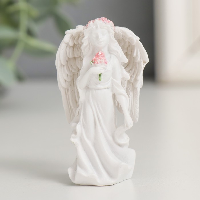 Сувенир полистоун Сувенир полистоун "Ангел-девушка в розовом венке - благодарность" МИКС 3,8х6х3 см