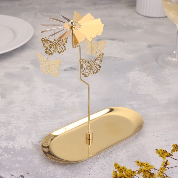 Подсвечник "Карусель с бабочками", золотая, металл, 8,5 х 18 см