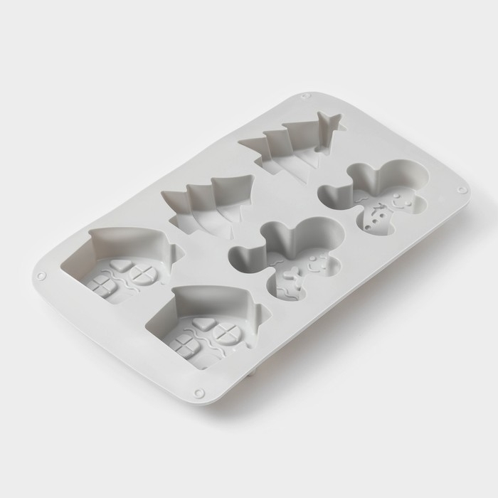 Форма для выпечки новогодняя Доляна &laquo;Семейный праздник&raquo;, силикон, 6 ячеек, 29,5&times;17&times;2,7 см, цвет серый