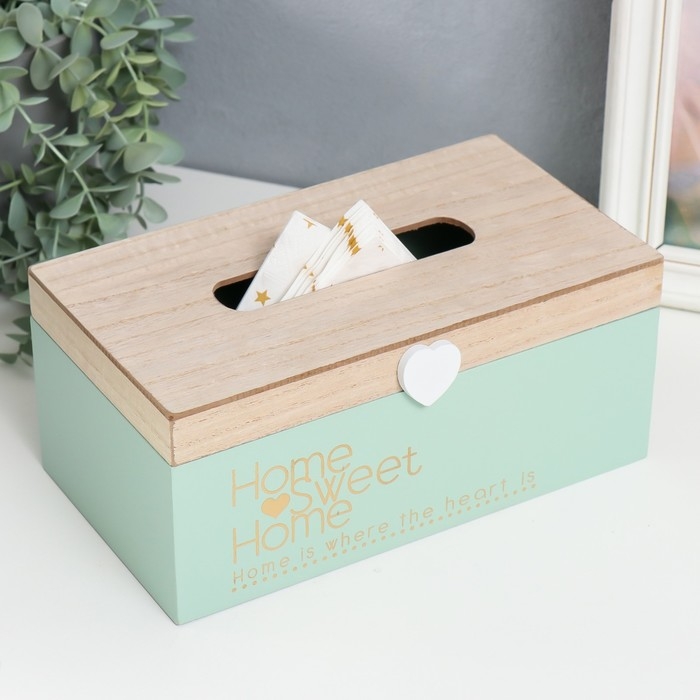 Шкатулка дерево для салфеток Шкатулка дерево для салфеток "Дом, милый дом. Сердечко" нежно-голубой 25х10,7х14 см