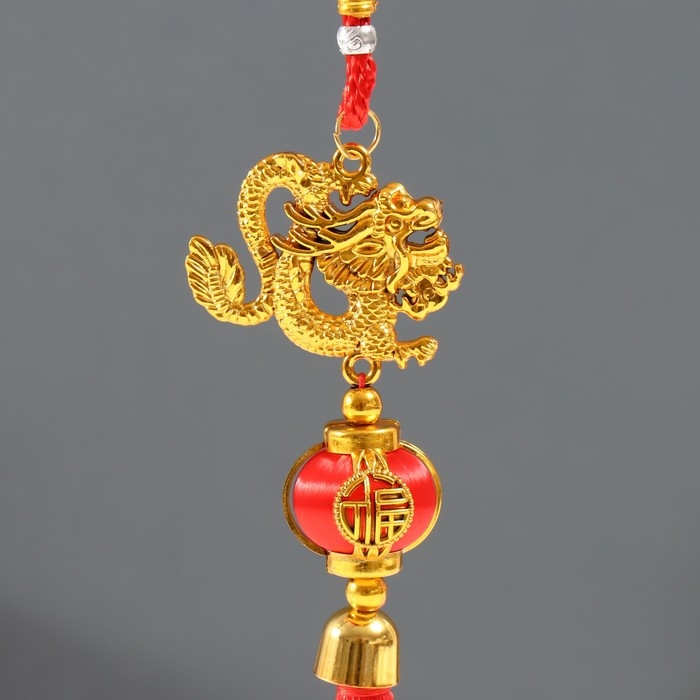 Подвеска пластик, текстиль Подвеска пластик, текстиль "Золотой дракон и китайский фонарик" 3х5,7х37 см