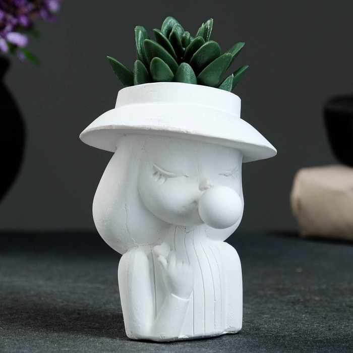 Кашпо - органайзер  Кашпо - органайзер "Девочка с жвачкой" белая 9х11х9см