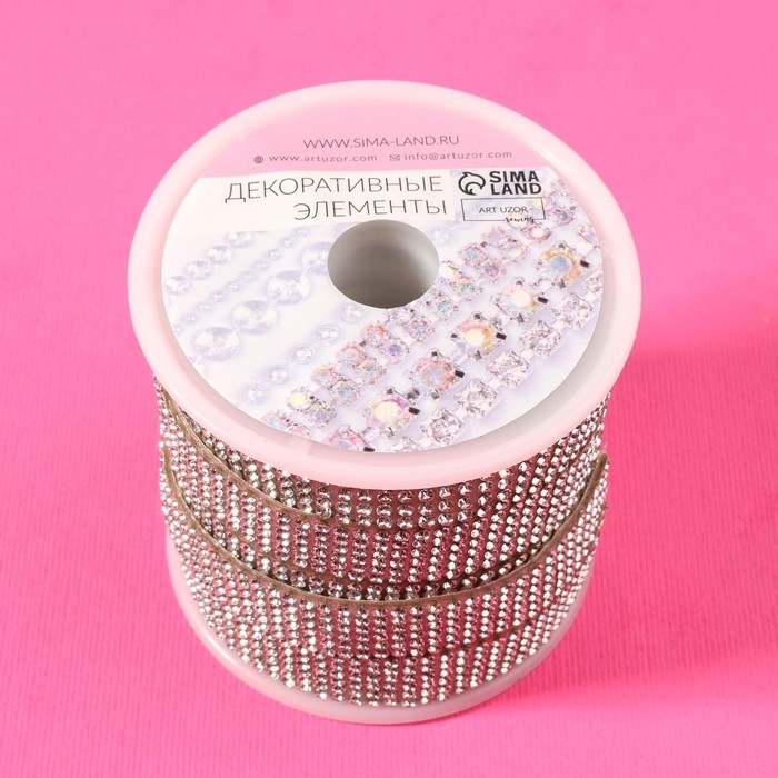 Стразы самоклеящиеся, d = 2 мм, ширина - 14 мм, 4,5 ± 0,5 м, цвет серебряный Стразы самоклеящиеся, d = 2 мм, ширина - 14 мм, 4,5 ± 0,5 м, цвет серебряный