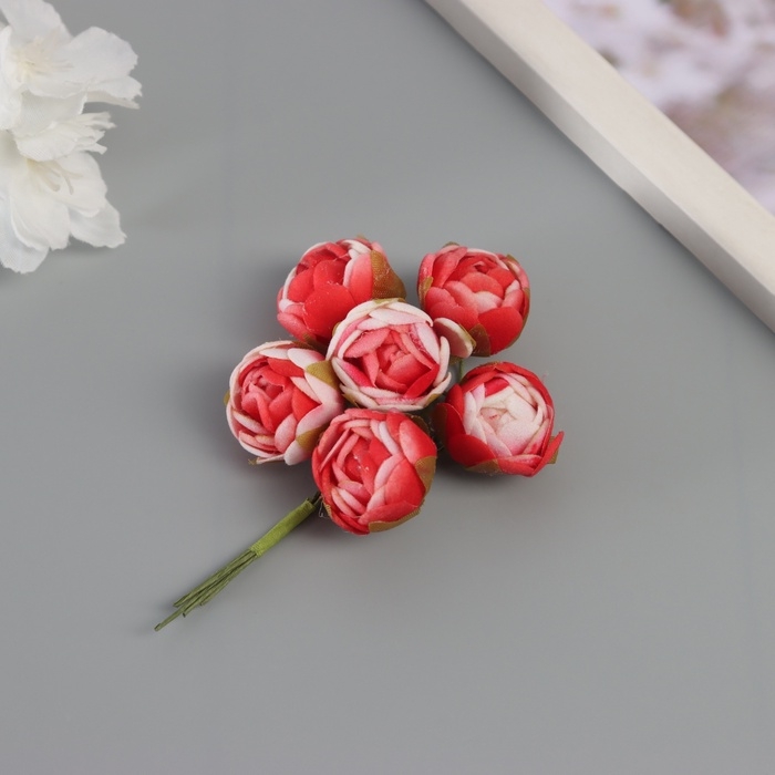 Декор для творчества "Пионы" бело-красные (1 набор=1 букет) в букете 6 шт 2,5х10,5 см