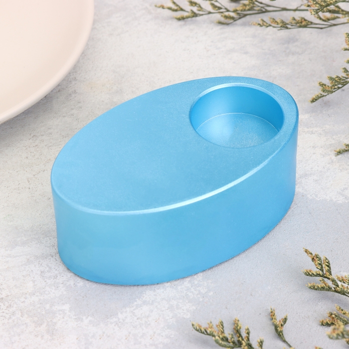 Подсвечник Подсвечник "Узкий овал. Мрамор" из гипса,11,5х7х4см,голубой