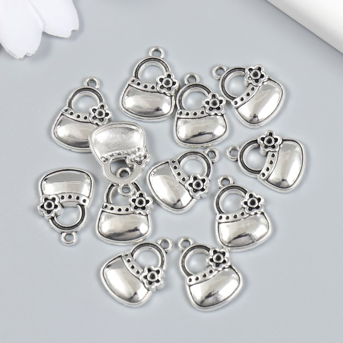 Декор для творчества металл Декор для творчества металл "Сумочка с цветком" набор 12 шт серебро 1,3х1,9 см