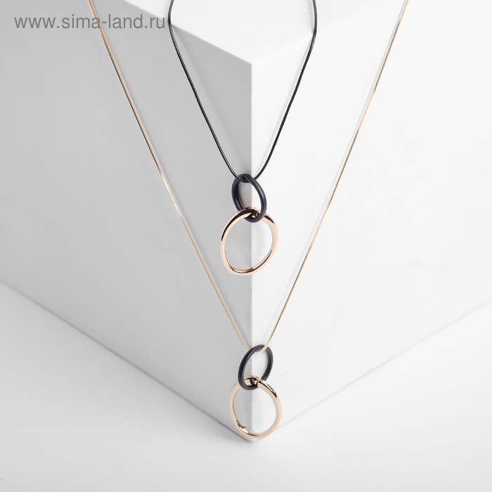 Кулон «Цепь» меланхолия, сплетение круги и овалы, цвет чёрный в золоте, 55 см