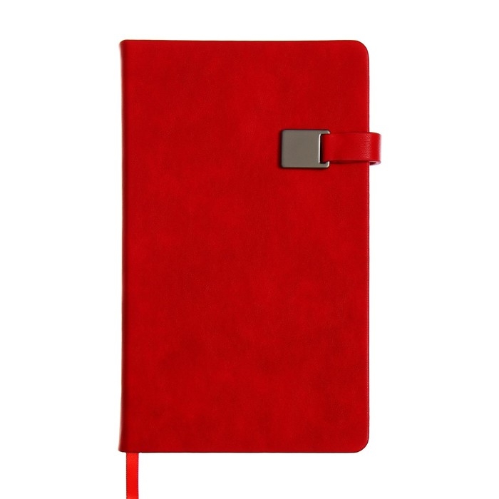 Ежедневник недатированный А5, 136 листов PREMIER, твёрдая обложка, искусственная кожа, ляссе, магнитный хлястик, бежевый блок 70 г/м2, красный