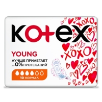 Прокладки «Kotex» Young Normal для девочек, 10 шт/уп