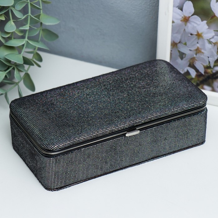 Шкатулка кожзам для украшений  Шкатулка кожзам для украшений "Мелкие квадратики. Чёрное серебро" 6х9,8х18,5 см