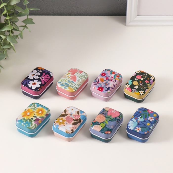 Шкатулка металл прямоугольная  Шкатулка металл прямоугольная "Цветочки" МИКС 5,8х4,2х2.6 см