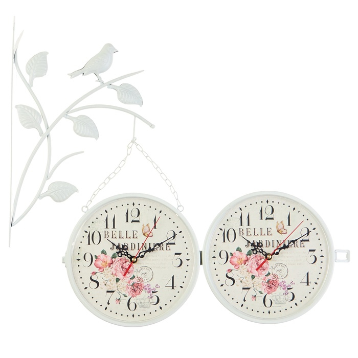 Часы настенные двусторонние, на подвесе Часы настенные двусторонние, на подвесе "Птичка на ветке", d-23 см, белые