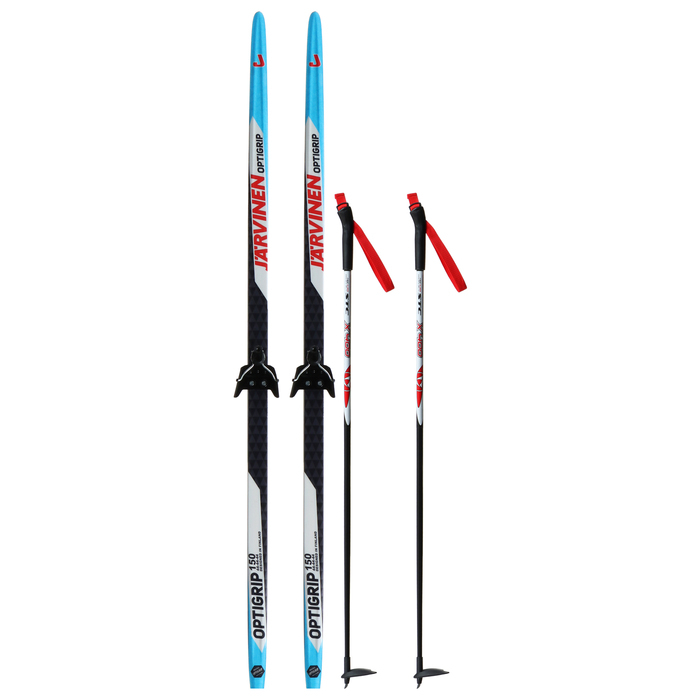 Комплект лыжный: пластиковые лыжи 150 см без насечек, стеклопластиковые палки 110 см, крепления NN75 мм, цвета МИКС