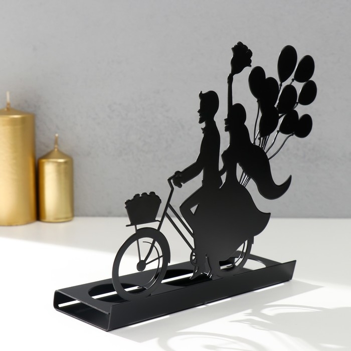 Подсвечник металл на 3 свечи Подсвечник металл на 3 свечи "Романтичная поездка на велосипеде" чёрный 16,8х18,5х6 см