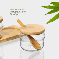 Банки для хранения сыпучих продуктов с ложками на бамбуковой подставке BellaTenero «Эко. Грани», 3 предмета: 295 мл, 10×13 см