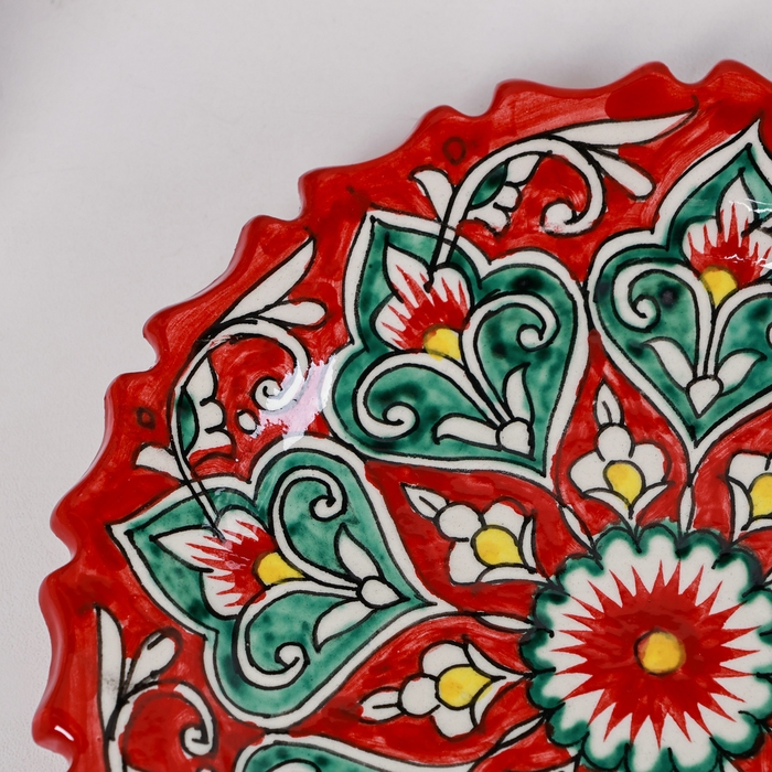 Тарелка Риштанская Керамика Тарелка Риштанская Керамика "Узоры", красная, 17 см, рифлёная