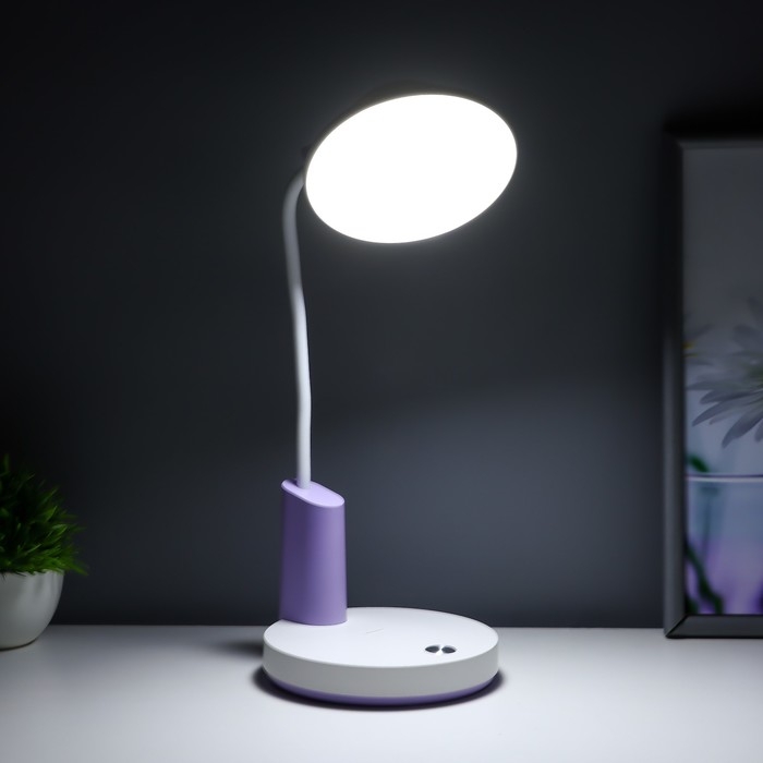 Настольная лампа  Настольная лампа "Гард" LED, от USB/АКБ 7 Вт сенсор 3000-6000 К белый-фиолетовый 13х12х37 см RISALUX