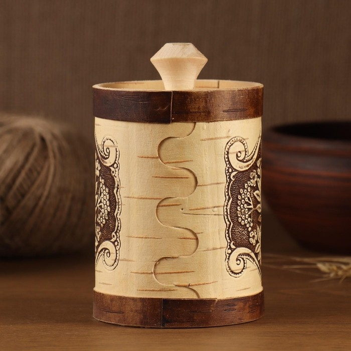 Туес "Гроздья рябины" Д8см, СОЛЬ, береста