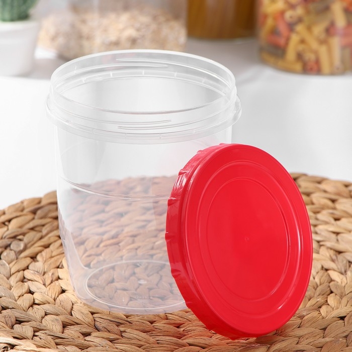 Банка для хранения продуктов, 1,3 л, пластик, прозрачная, крышка МИКС Банка для хранения продуктов, 1,3 л, пластик, прозрачная, крышка МИКС