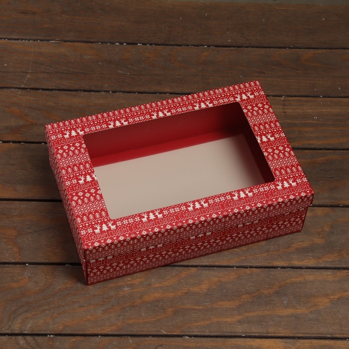 Новый год. Коробка подарочная новогодняя складная, крышка-дно , с окном Новый год. Коробка подарочная новогодняя складная, крышка-дно , с окном "Новогодняя атмосфера" 30 х 20 х 9 см
