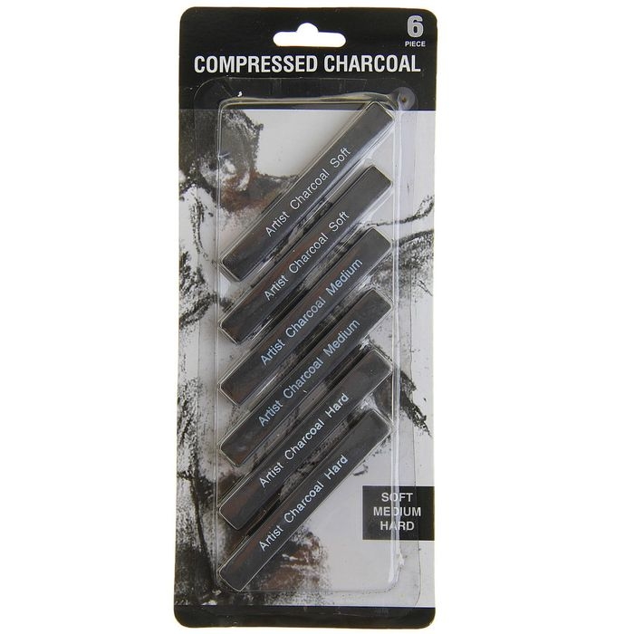 Уголь прессованный, чёрный, 6 штук в наборе (мягкий, средний, твёрдый) Уголь прессованный, чёрный, 6 штук в наборе (мягкий, средний, твёрдый)