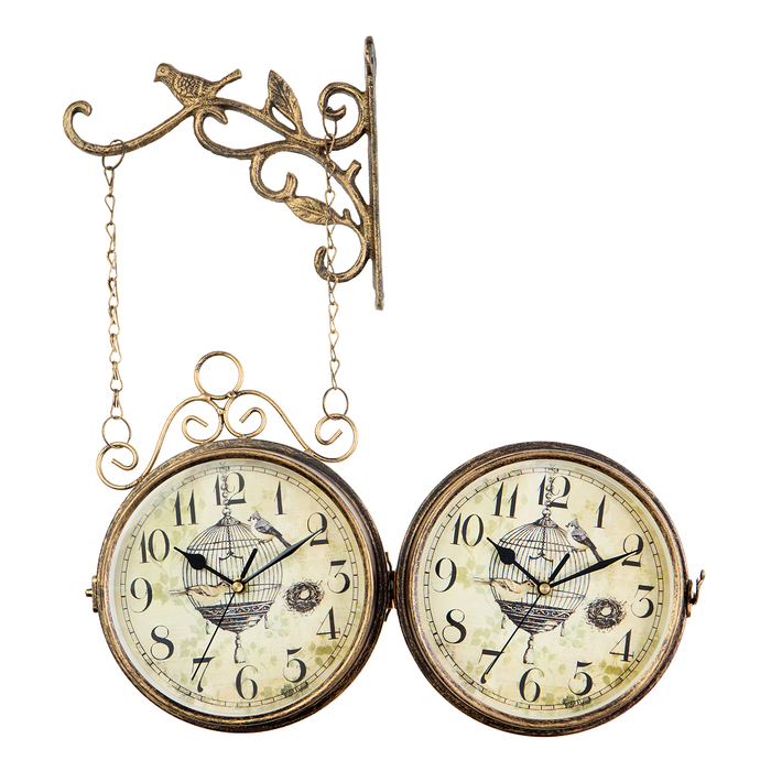 Часы настенные двусторонние, на подвесе Часы настенные двусторонние, на подвесе "Птичка в клетке", плавный ход, d-17 см, 23 х 44 см
