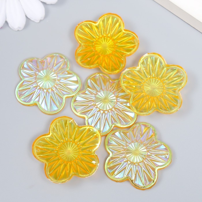 Декор для творчества пластик Декор для творчества пластик "Цветок" голография оранж набор 6 шт 3,5х3,5 см