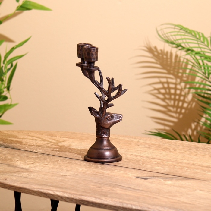 Подсвечник на 2 свечи Подсвечник на 2 свечи "Олень" алюминий 11,5х9х23 см