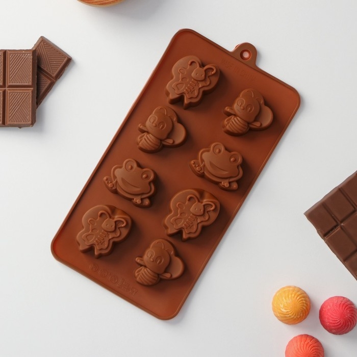 Форма для шоколада Доляна «Насекомые», силикон, 22×11,5×2 см, 8 ячеек, цвет коричневый Форма для шоколада Доляна «Насекомые», силикон, 22×11,5×2 см, 8 ячеек, цвет коричневый