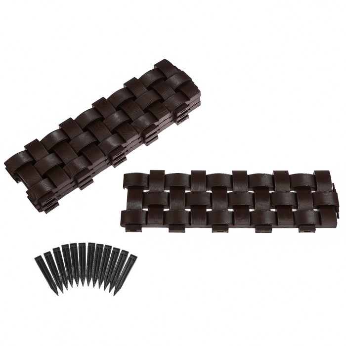 Ограждение декоративное, 19,5 × 240 см, 4 секций, пластик, коричневое Ограждение декоративное, 19,5 × 240 см, 4 секций, пластик, коричневое