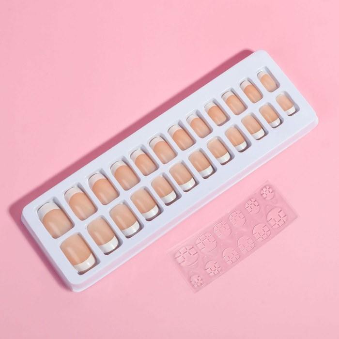 Накладные ногти, 24 шт, с клеевыми пластинами, форма мягкий квадрат, цвет бежевый/белый Накладные ногти, 24 шт, с клеевыми пластинами, форма мягкий квадрат, цвет бежевый/белый