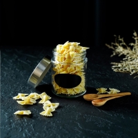 Банка стеклянная для хранения сыпучих продуктов с местом под надпись Доляна «Премиум», 350 мл, 10×8 см, с металлической крышкой