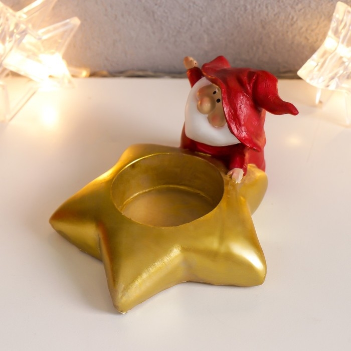 Сувенир полистоун подсвечник Сувенир полистоун подсвечник "Дедушка Мороз в колпаке гнома"МИКС 5,5х10х8,5 см