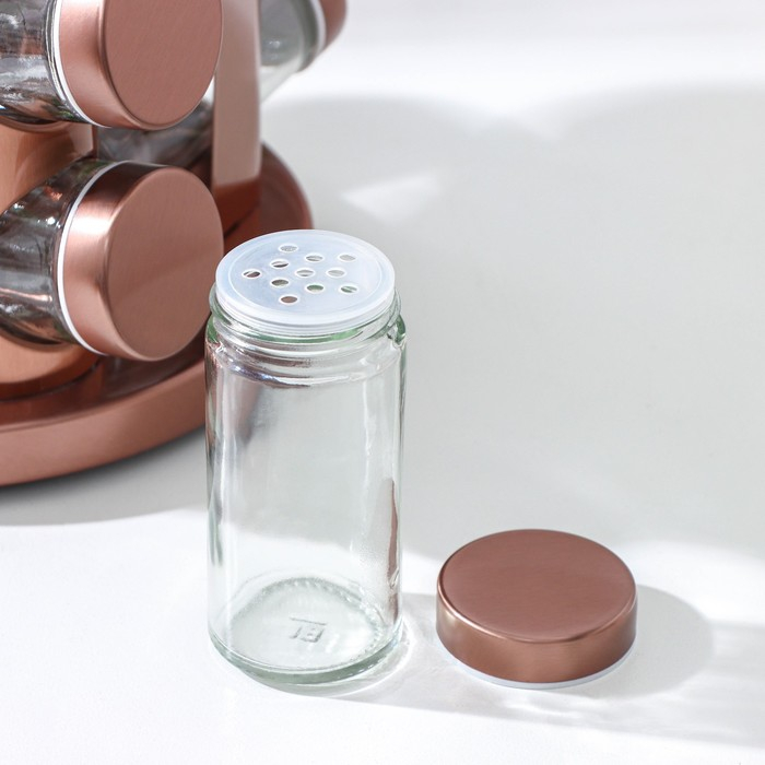 Набор для специй из стекла на подставке &laquo;Профи&raquo;, 100 мл, 19&times;20 см, 12 шт, цвет бронзовый